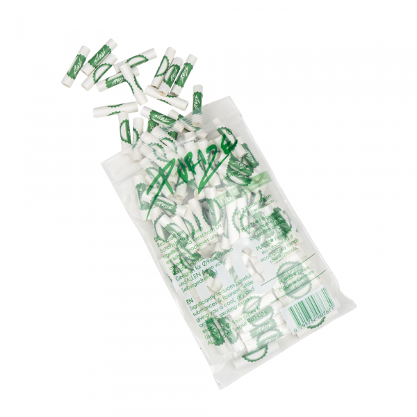 PURIZE Regular Size Aktivkohlefilter Weiß – 100er Beutel, Ø 9 mm mit beidseitigen Keramikkappen und Kokos-Aktivkohle, Made in Germany